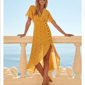 Lulus Golden-Yellow Floral Midi Dress - xsmall
